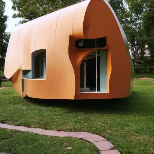 Prompt: tiny house by frank gehry designed for mouse, with a giant mouse next to it