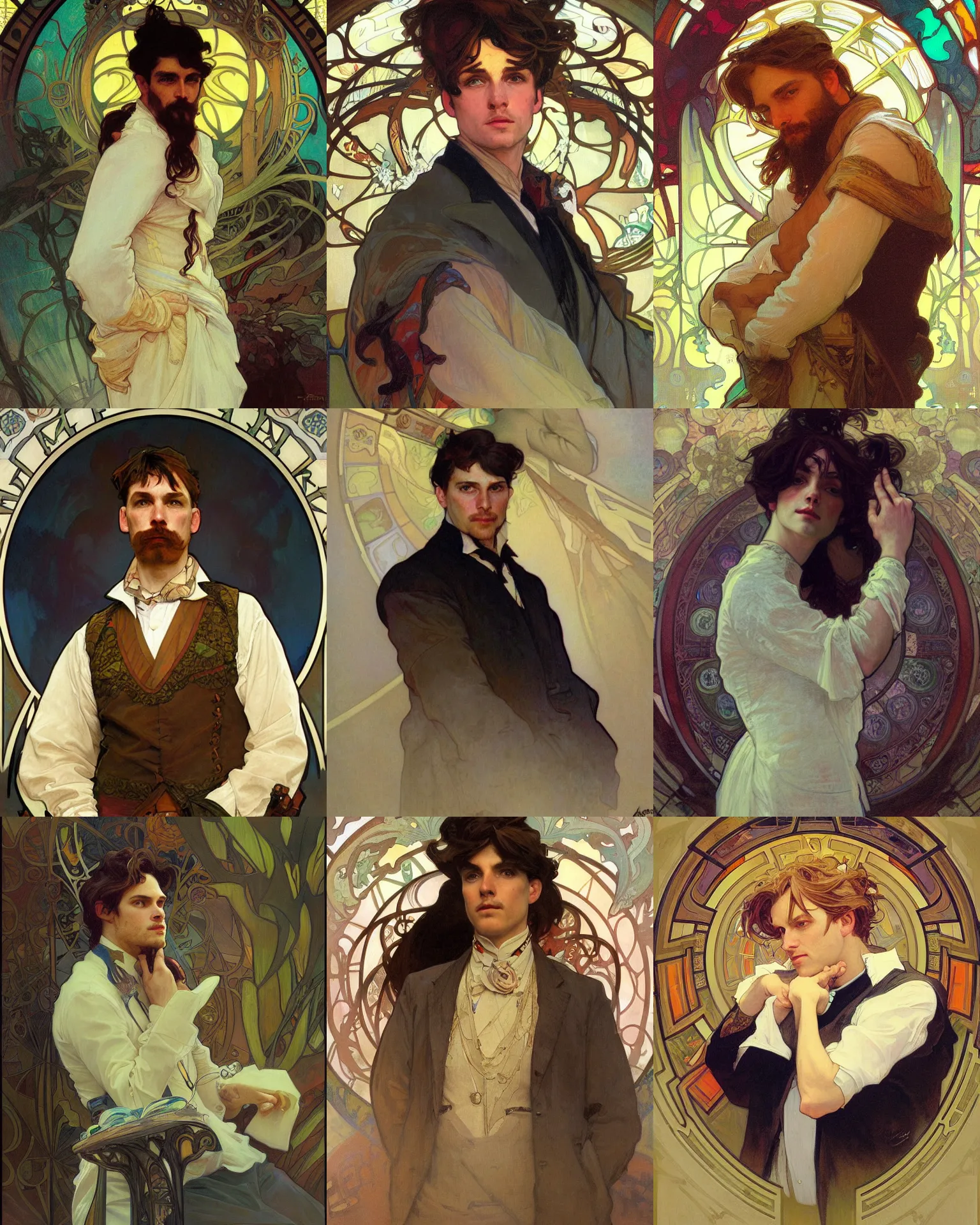 Prompt: A portrait of Matt Damen by loish, Alphonse Mucha, Thomas Moran, Mandy Jurgens