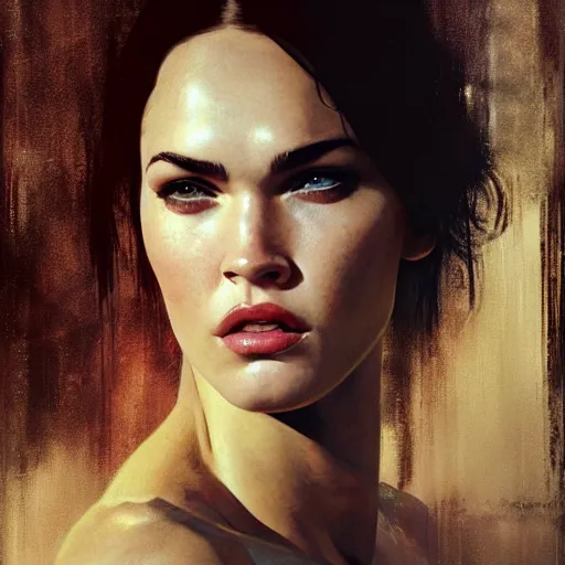 Image similar to megan fox, hyperrealistic portrait, bladerunner street, art of elysium by jeremy mann and alphonse mucha, fantasy art, photo realistic, dynamic lighting, artstation, poster, volumetric lighting, very detailed face, 4 k, award winning