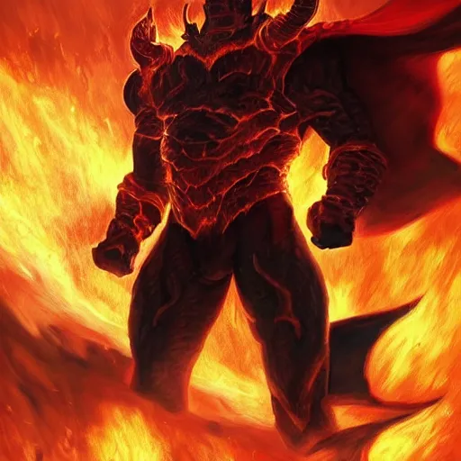 Prompt: surtur during ragnarok, artstation hall of fame gallery, editors choice, #1 digital painting of all time, most beautiful image ever created, emotionally evocative, greatest art ever made, lifetime achievement magnum opus masterpiece, the most amazing breathtaking image with the deepest message ever painted, a thing of beauty beyond imagination or words