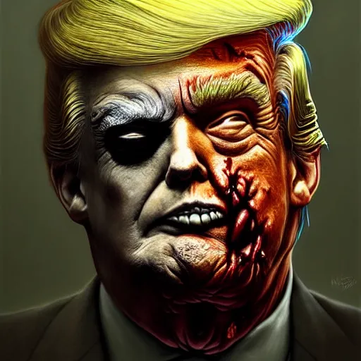 Image similar to side portrait of donald j. trump as a zombie looking down, 7 days to die zombie, fine art, soft light from the side, award winning, subtle earthy tones, intricate, elegant, sharp focus, cinematic lighting, digital painting, 8 k concept art, art by michael hussar, art by brom, art by z. w. gu, 8 k