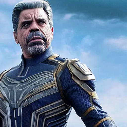 Image similar to film realistic still Eugenio Derbez as Thanos in Avengers Endgame