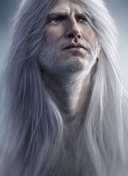 Image similar to Portrait of Prime Minister Scott Morrison, white glowing eyes, silver shaggy hair, cloak, ethereal wings, male, fantasy, extremely detailed, digital painting, artstation, concept art, smooth, sharp focus, illustration, stunning lighting, art by artgerm and greg rutkowski and alphonse mucha and simon stalenhag, realistic character concept, high fantasy, light atmosphere, golden ratio, cinematic lighting, hyperdetailed, high resolution, insanely detailed and intricate, artstation, Marc Simonetti, Greg Rutkowski, 8k