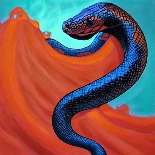 Prompt: lava breathing snake painting