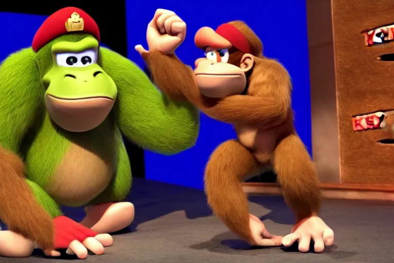 Image similar to donkey kong and king k rool in ted talk