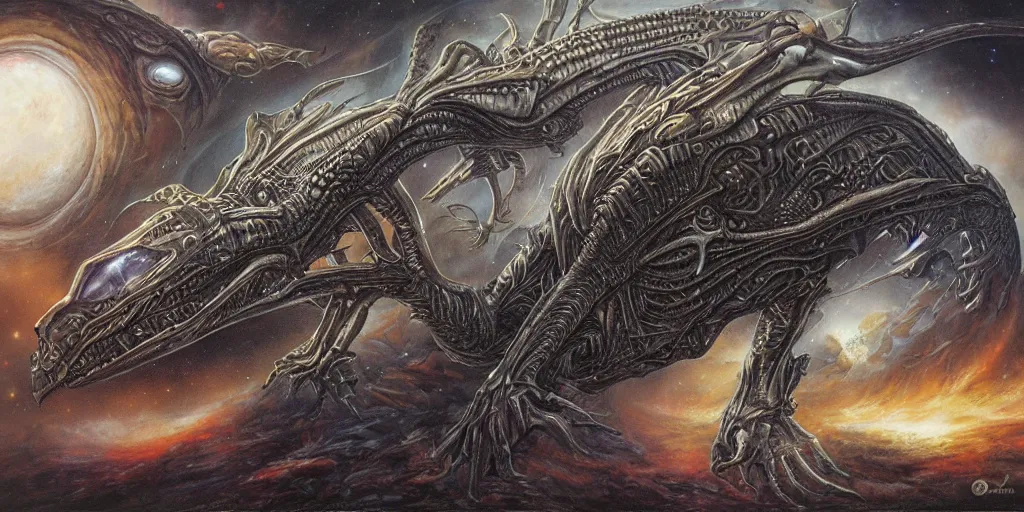 Image similar to alien space dragon by dan seagrave art