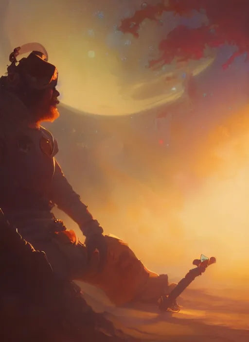Image similar to The Space Cowboy standing outside of a space station smoking his cigar, extremely detailed digital painting, in the style of Fenghua Zhong and Ruan Jia and jeremy lipking and Peter Mohrbacher, mystical colors, rim light, beautiful Lighting, 8k, stunning scene, raytracing, octane, trending on artstation