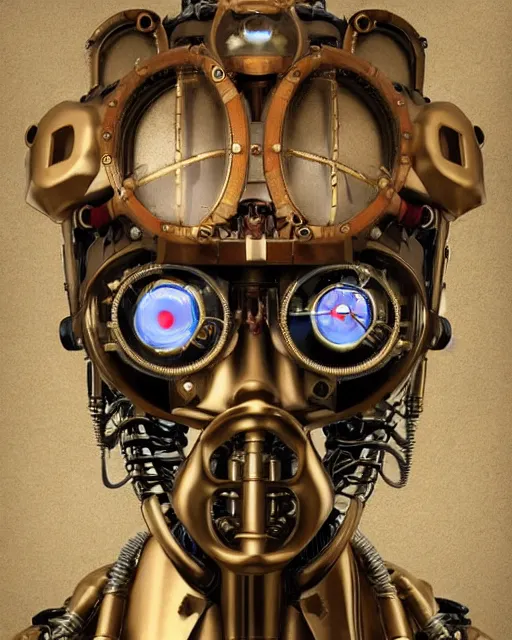 Image similar to an steampunk artificial AI robot mathematician is looking directly at you, insanely detailed, 8k, trending on artstaion