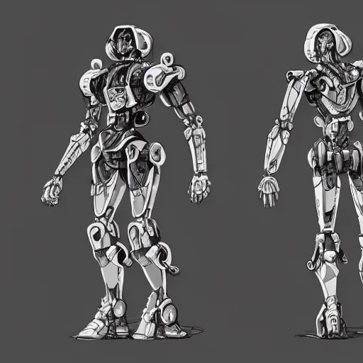 Image similar to character design sketch humanoid mecha by damascus apparel, fantasy, 4 k, high detail, sharp focus, trend in artstation