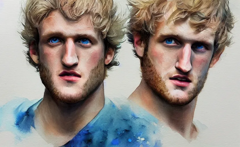 Prompt: a painting of a logan paul trending on artstation in the style of greg rutkowski, 3 d, watercolor, beautiful, young, portrait