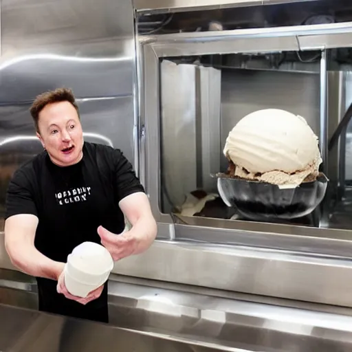 Prompt: elon musk serving you ice cream