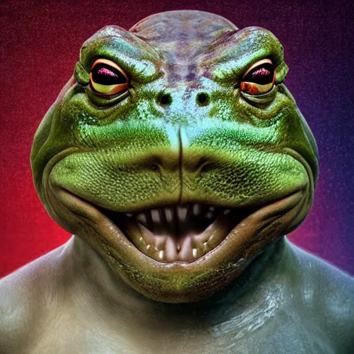 Prompt: hyperrealistic mixed media image of info wars! alex jones! looks like a ( ( ( bullfrog ) ) ), stunning 3 d render inspired art by xiang duan and thomas eakes and greg rutkowski, perfect facial symmetry, hyper realistic texture, dim volumetric cinematic lighting, 8 k octane render, post - processing, masterpiece,