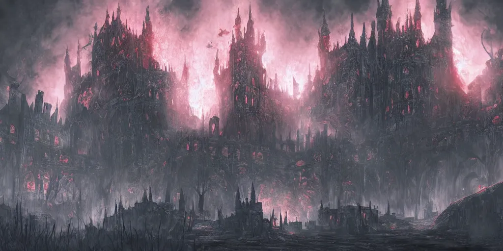 Prompt: landscape of a outer furnace by lisa frank, as a diablo, resident evil, dark souls, bloodborne environmen