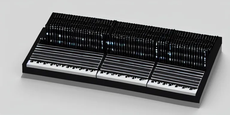 Prompt: dezeen showroom , minimalissimo, archdaily, houdini, teenage engineering moad, mother of all decks, product design concept, top down view of wires and knobs of moog melotron synthesizer 3d model made by jony ives, issey miyake, bang olufsen, dieter rams, 8k, high detailed photo