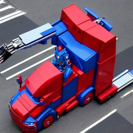 Image similar to optimus prime stuck in traffic and being overwhelmed,