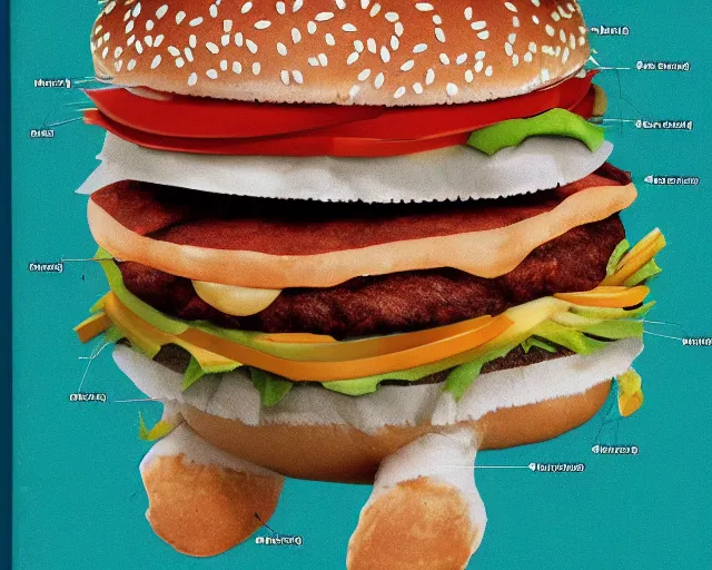 Prompt: Biologically accurate anatomical description of a Big Mac, medical book, full page, quadrichromic