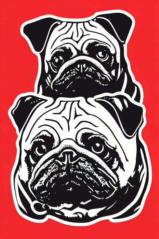 Image similar to Evil pug, sticker, blood thirsty, blood, evil, colorful, illustration, highly detailed, simple, smooth and clean vector curves, no jagged lines, vector art, smooth