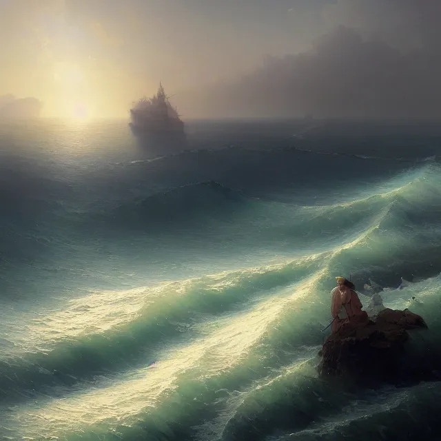 Prompt: a beautiful painting of the sea by ( ivan aivazovsky ) and sin jong hun and greg rutkowski and george varodi and alec tucker. in style of concept art. 4 k texture. ray tracing. sharp lines, hyper detailed. octane render. trending on artstation