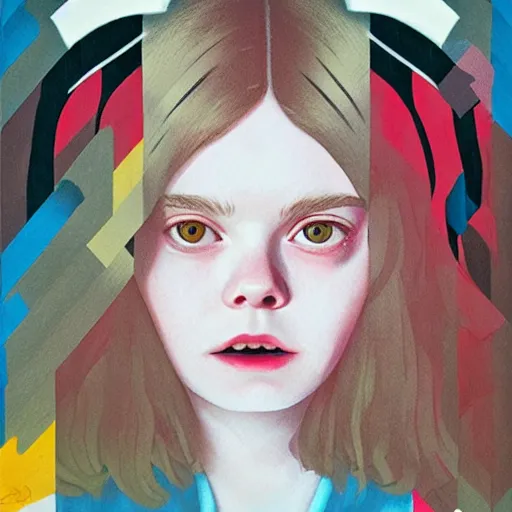 Prompt: Elle Fanning in The Shining picture by Sachin Teng, asymmetrical, dark vibes, Realistic Painting , Organic painting, Matte Painting, geometric shapes, hard edges, graffiti, street art:2 by Sachin Teng:4