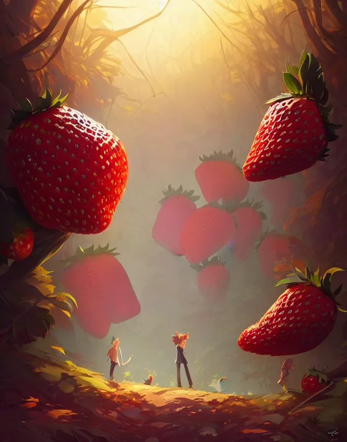 Image similar to Dark forest large strawberries, behance hd by Jesper Ejsing, by RHADS, Makoto Shinkai and Lois van baarle, ilya kuvshinov, rossdraws global illumination