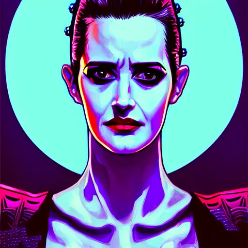 Image similar to portrait painting of a cyberpunk road warrior eva green, sharp focus, award - winning, trending on artstation, masterpiece, highly detailed, intricate. art by josan gonzales and moebius and deathburger