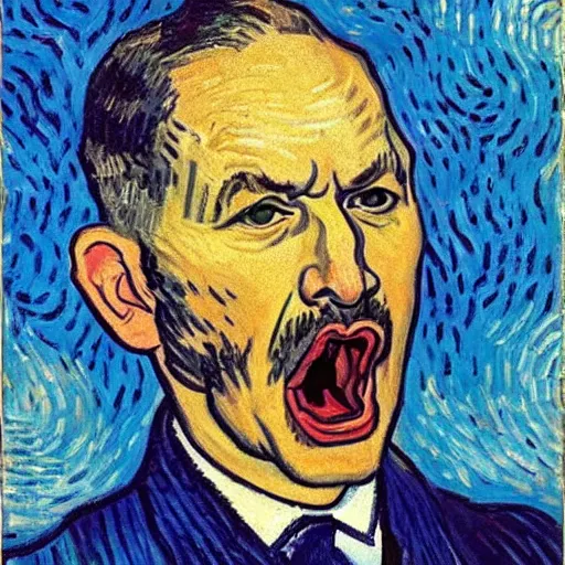 Prompt: portrait of benjamin netanyahu screaming, by vincent van gogh, high quality, highly detailed, photorealistic lighting