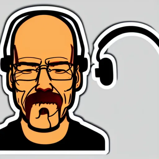 Image similar to a breaking-bad-walter-white, svg sticker, vector art, wearing headphones, jamming to music