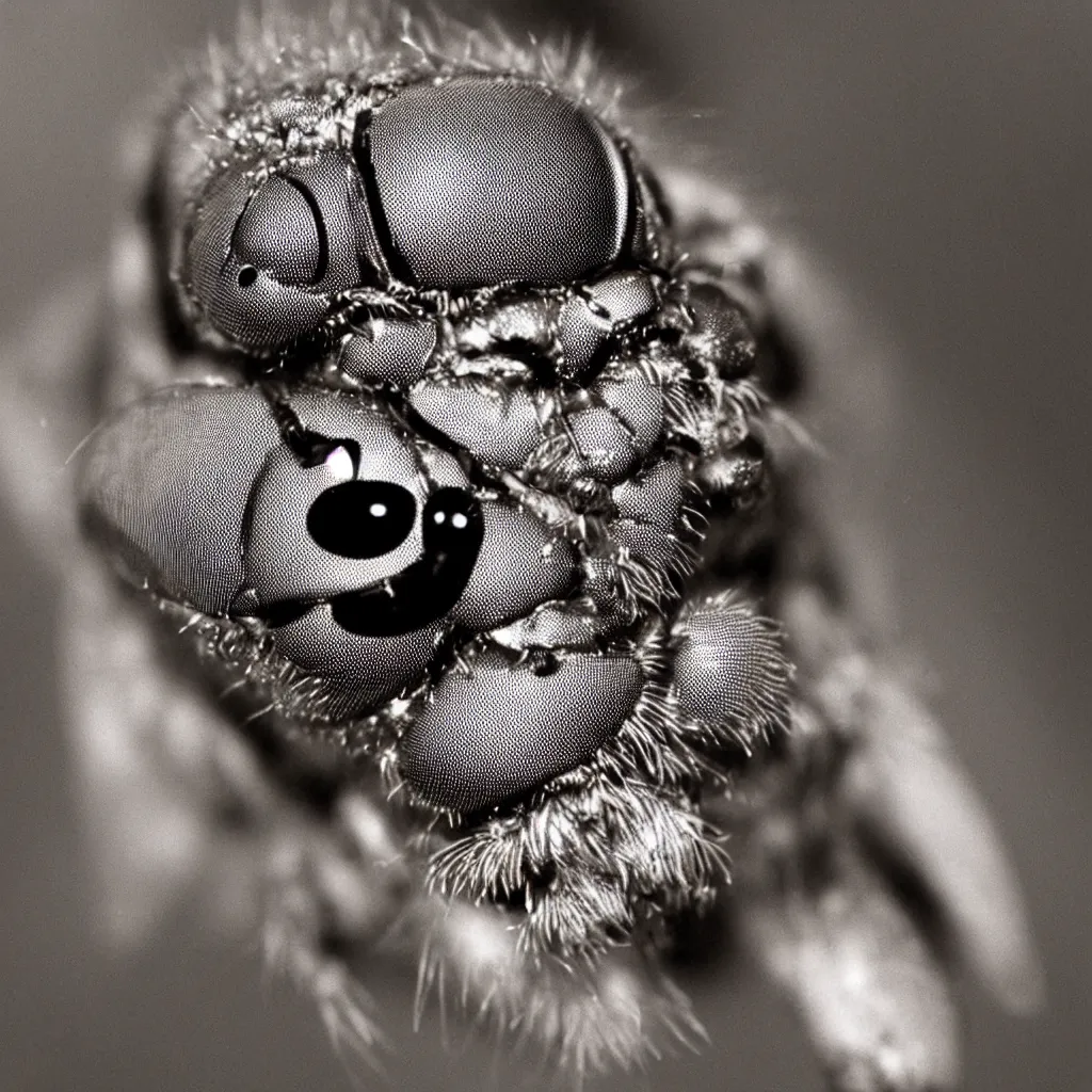 Image similar to a portrait front half body view of a mix of a macro of a fly with a man kodak 7 0 s film look ultra detailed