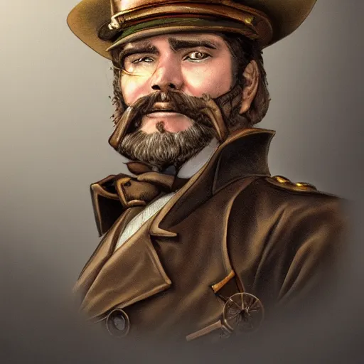 Prompt: A portrait of a grizzled steampunk captain wearing a monocle, by Nornam Rockwell, trending on artstation.