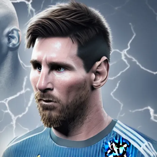 Image similar to Messi as cyborg, ultra realistic, detailed, 4K, unreal engine 5,