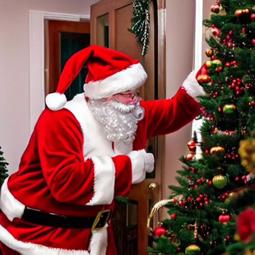 Prompt: santa claus arriving at a house but everyone is in the room