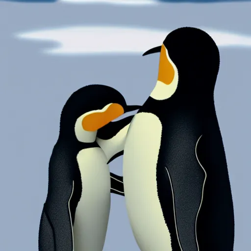 Prompt: pinching hand emoji in front of a sad penguin, the penguin is crying, high resolution photo
