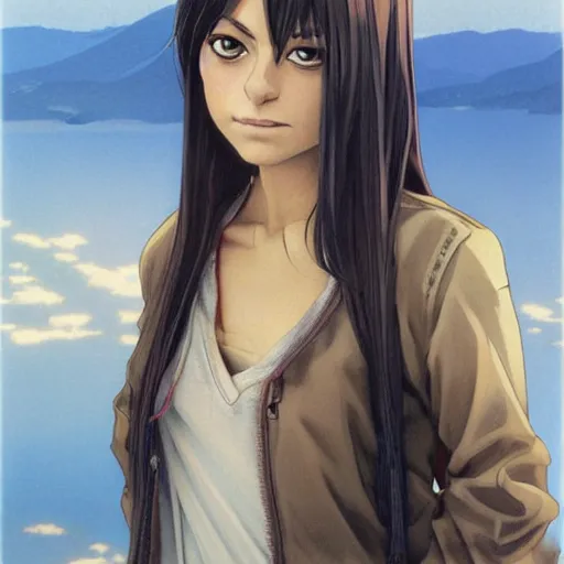 Image similar to anime mila kunis by by Hasui Kawase by Richard Schmid