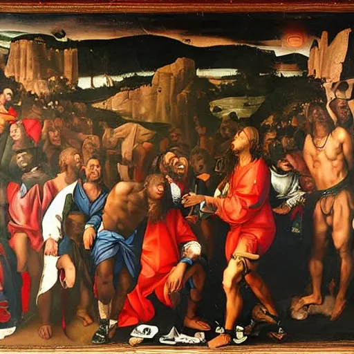Prompt: Lil Wayne and his apostles in the background, renaissance art