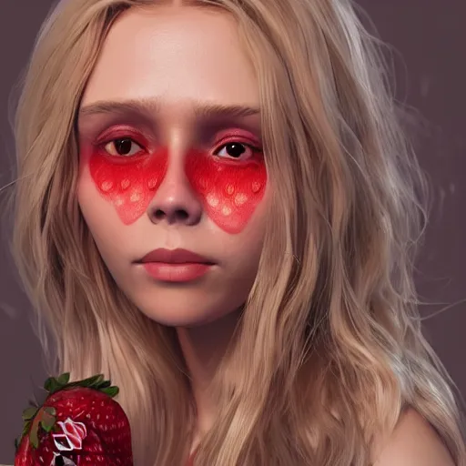 Image similar to strawberry!! has an [ [ elizabeth olsen face ] ]!!, trending on zbrush, unreal engine 5, cgsociety contest winner, intricate, detailed, 4 k quality, concept art