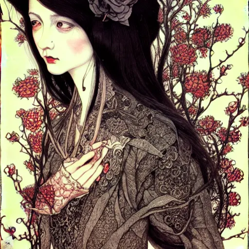 Prompt: portrait painted in zhang jingna style drawn by vania zouravliov and takato yamamoto, inspired by alice in wonderland, intricate acrylic gouache painting, high detail, sharp high detail, artstation