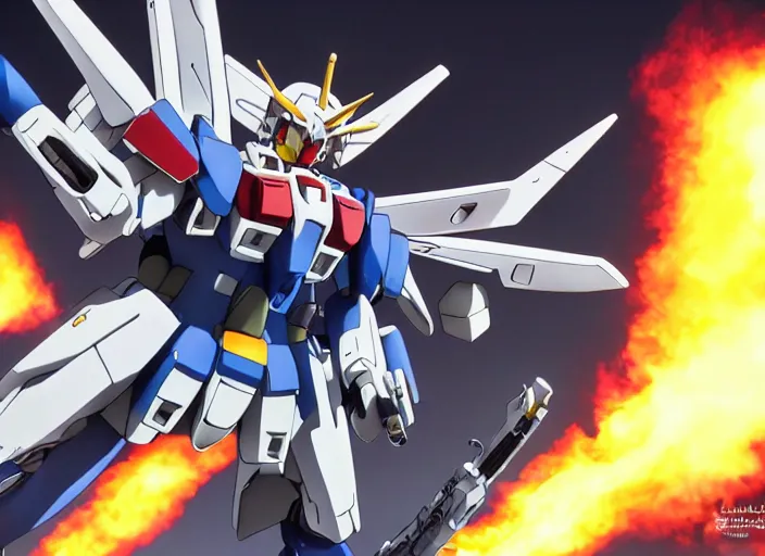 Prompt: Professional Photography, Tremendous battle scenes. Gundam took the fight to God.