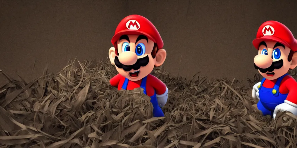 Image similar to super mario 6 4 creepypasta, realistic 4 k octane beautifully detailed render, 4 k post - processing, highly detailed, intricate complexity, epic composition, magical atmosphere, cinematic lighting, masterpiece, ultra hd