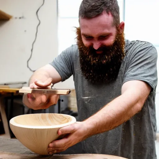 Image similar to bearded man turns bowl using woodlathe