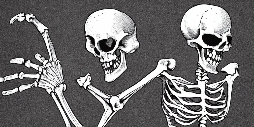 Prompt: A skeleton flipping the camera off, dark, bloody, prismatic, amazing, ultra detailed