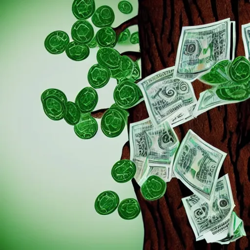 Image similar to A tree with money bills instead of leafs. hyperrealistic