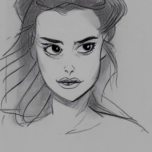 Image similar to milt kahl sketch of princess padme from star wars episode 3 with hair tendrils