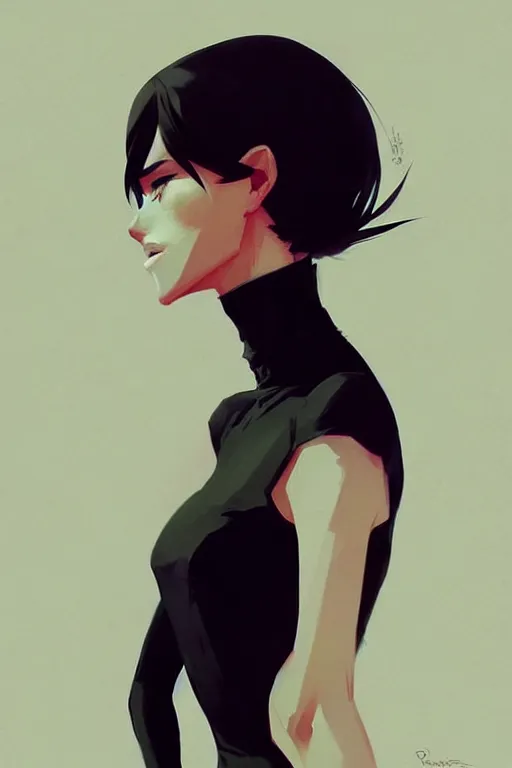 Image similar to a ultradetailed beautiful panting of a stylish woman wearing a black dress, by conrad roset, greg rutkowski and makoto shinkai, trending on artstation