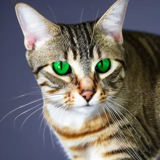 Prompt: tabby cat with blue and green pupil