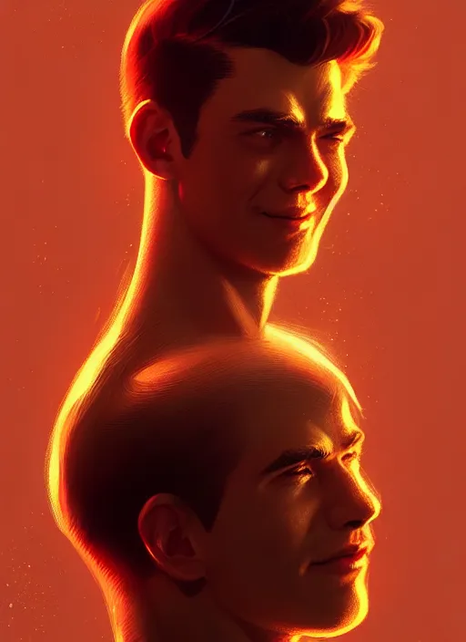 Image similar to portrait of archie andrews, freckles, intricate, elegant, glowing lights, highly detailed, digital painting, artstation, concept art, smooth, sharp focus, illustration, art by wlop, mars ravelo and greg rutkowski