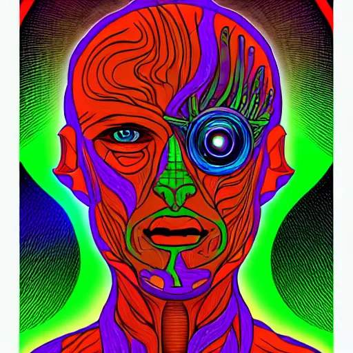 Image similar to psychedelic organic cyborg by scott davidson