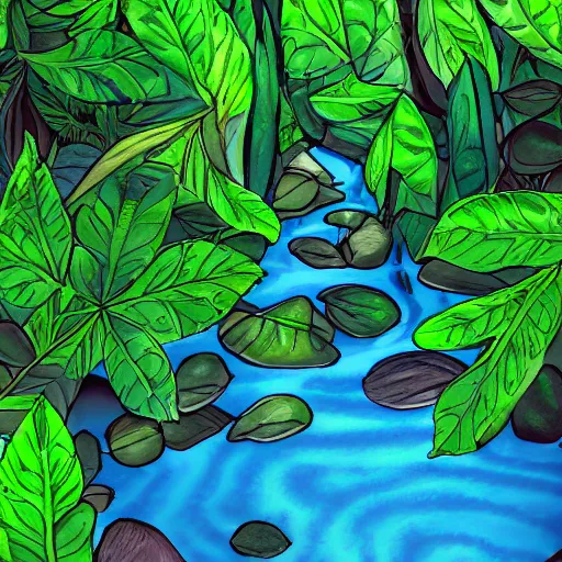 Image similar to leaves on a stream, digital art