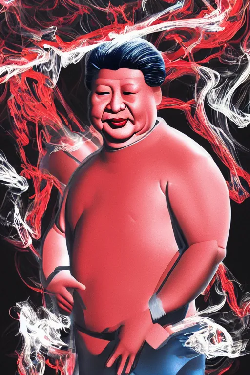 Prompt: detailed illustration, xi jinping as a 1 9 8 0 s wrestling action figure, 习 近 平, ultra realistic, dramatic lighting, thick black swirling smoke tornado, artstation
