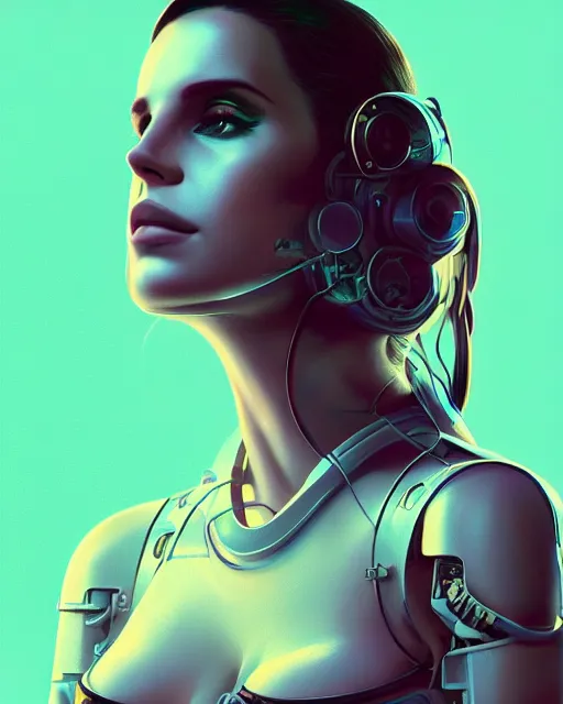 Image similar to portrait of lana del rey as a cyborg. intricate abstract. intricate artwork, by tooth wu, wlop, beeple, dan mumford. concept art, octane render, trending on artstation, greg rutkowski very coherent symmetrical artwork. cinematic, key art, hyper realism, high detail, octane render, 8 k, iridescent accents