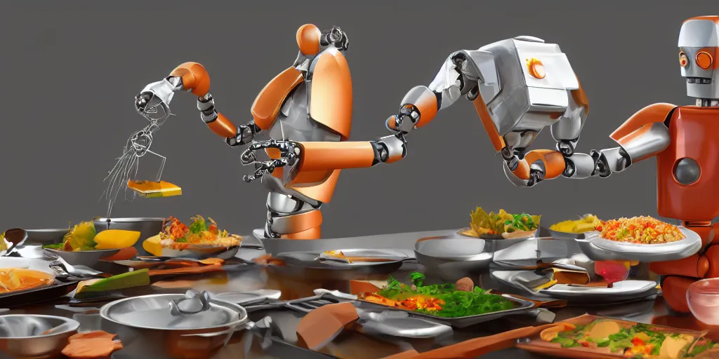 Prompt: robot bender cooking delicious food, 3 d render, highly detailed, artstation